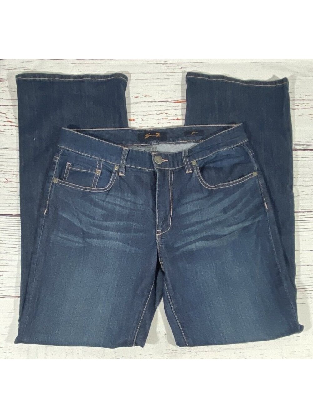 Seven 7 Womens Jeans Size 10 Wide Leg Dark Wash Blue Cottom Blend Flare